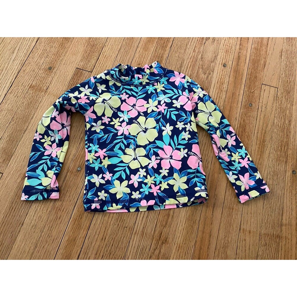 Carter’s Girl 2T Blue Floral Rash Guard Adorable Comfortable EUC